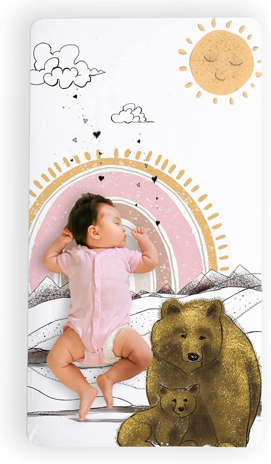 JumpOff Jo - Fitted Crib Sheet, Super Soft Breathable 100% Cotton Baby Crib Sheet for Standard Crib Mattresses and Toddler Beds, 28 in. x 52 in. - Rainbow Bears