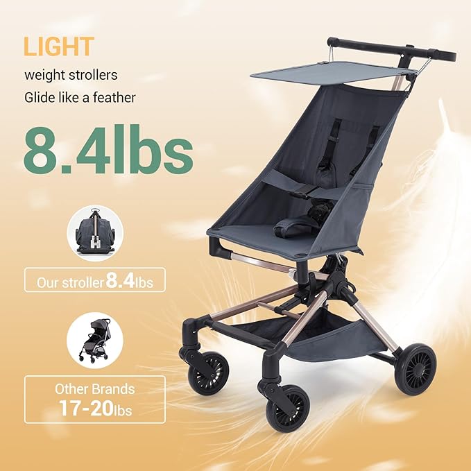Convenience Travel Stroller,Lightweight Compact Stroller Airplane-Friendly One-Handed Folding,Design Perfect for Toddlers,Large Storage Basket & Breathable Canopy，Blue