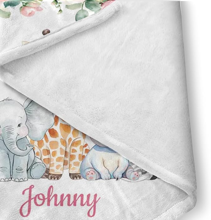 Custom Nursery Crib Bedding Set: Personalized Nursery Decor Baby Blanket Fitted Crib Sheet Changing Pad Cover Baby Room Rug Safari Animals Giraffe Pattern Gift Idea(Fixed Size)