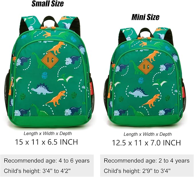 JinBeryl Toddler Backpack for Boys or Girls, Little Kids Backpack for Preschool or Kindergarten (Dinosaur Green, Small)