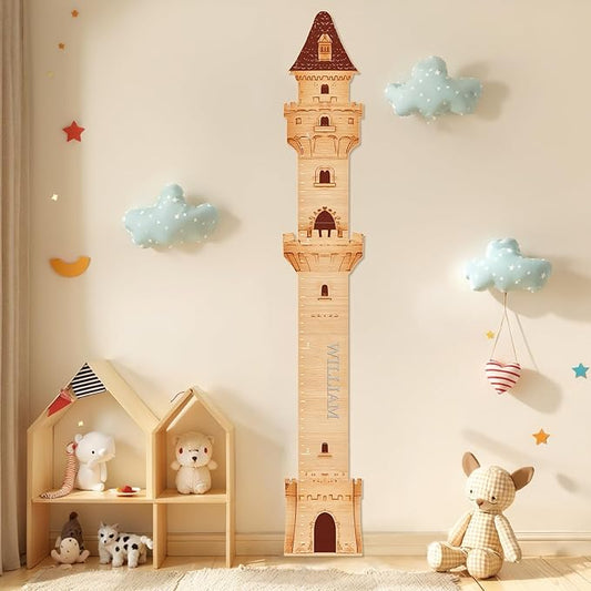 Woodemon Personalized Name Growth Chart, Castle Height Chart, Customized Name Measuring Board for Kids Height, Kids Growth Measurement Decorative Wall Sticker, Nursery Growth Chart Ruler