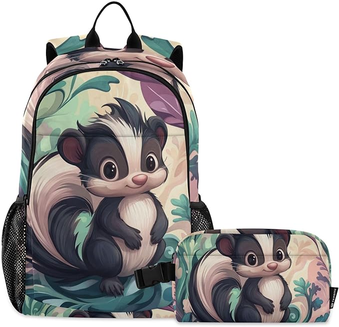 Jucciaco Cute Cartoon Skunk Kids Backpack with Lunch Bag for Boys Girls Travel School Backpack Sets