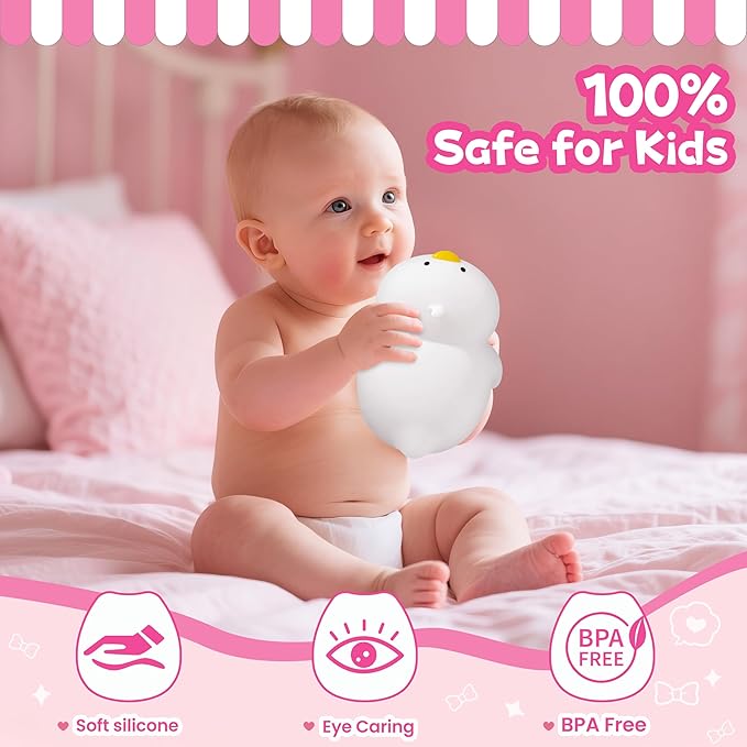 loatme Night Light for Kids, Rechargeable Dimmable Silicone LED Nightlight with 7 Colors, Baby Nursery Night Lamp, Touch Squishy Lamp, Cute Gifts for Girls, Boys, Toddler Room Decor, Lying Duck