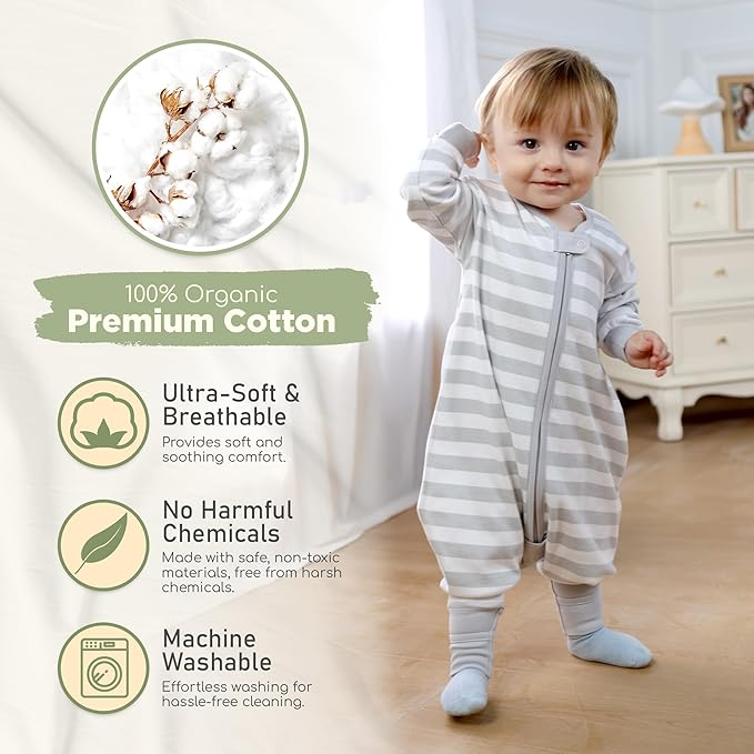 Mama Cheetah Toddler Sleep Sack with Feet, Long Sleeve 0.5 TOG Organic Cotton Baby Sleeping Bag with Legs, Wearable Blanket for Walkers w/ 2-Way Zipper, Toddler Blanket for Girls & Boys 6-18 M