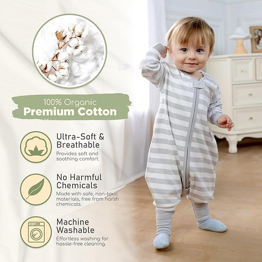 Mama Cheetah Toddler Sleep Sack with Feet, Long Sleeve 0.5 TOG Organic Cotton Baby Sleeping Bag with Legs, Wearable Blanket for Walkers w/ 2-Way Zipper, Toddler Blanket for Girls & Boys 6-18 M