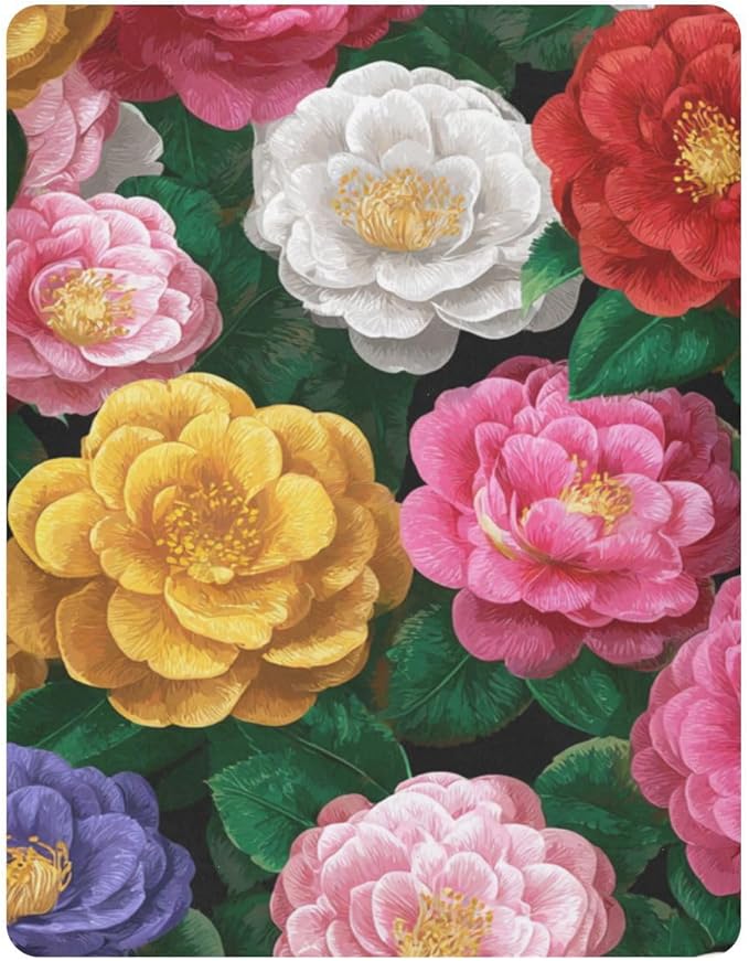 Colorful Camellia Flowers Crib Sheets Standard Crib Toddler Mattresses Cover Fitted Baby Bed Sheet Breathable Crib Mattress Sheet for Girls Boys 39''x27''x9''