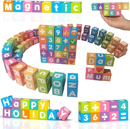 Portable Magnetic Letters Blocks Magnetic Alphabet & Numbers Montessori Learning Toys for Kids Educational Construction Travel Toys for Boys Girls 216 in 36 pcs