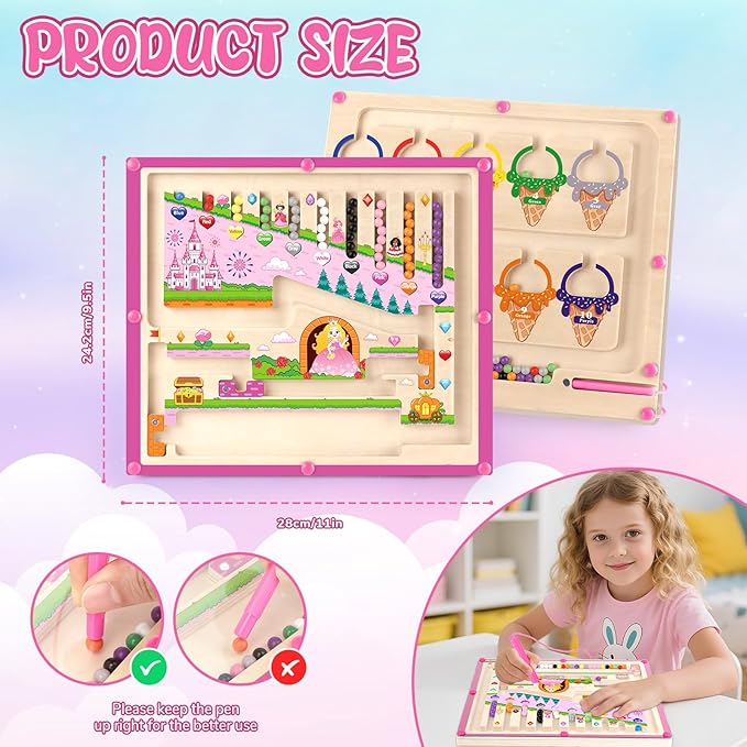 Syahro 2 in 1 Magnetic Color and Number Maze Montessori Toy for Girls Dual Purpose Wooden Magnetic Puzzle Early Learning Activity for Preschool Children Magnetic Maze Board Educational Game