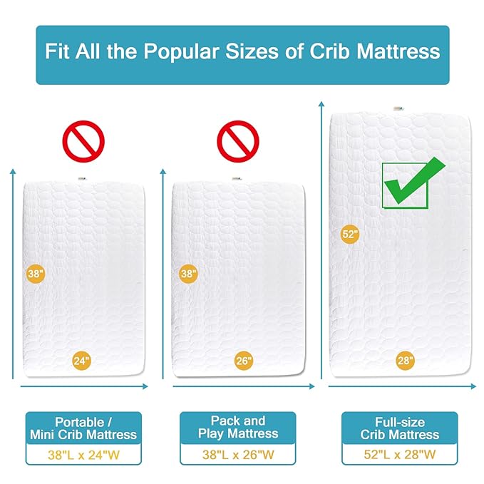 Bamuho Cotton Crib Mattress Protector, Waterproof Toddler Baby Mattress Pad Cover for Standard Crib Mattress, Duck Egg Pattern Quilted - 2 Pack 52" × 28"