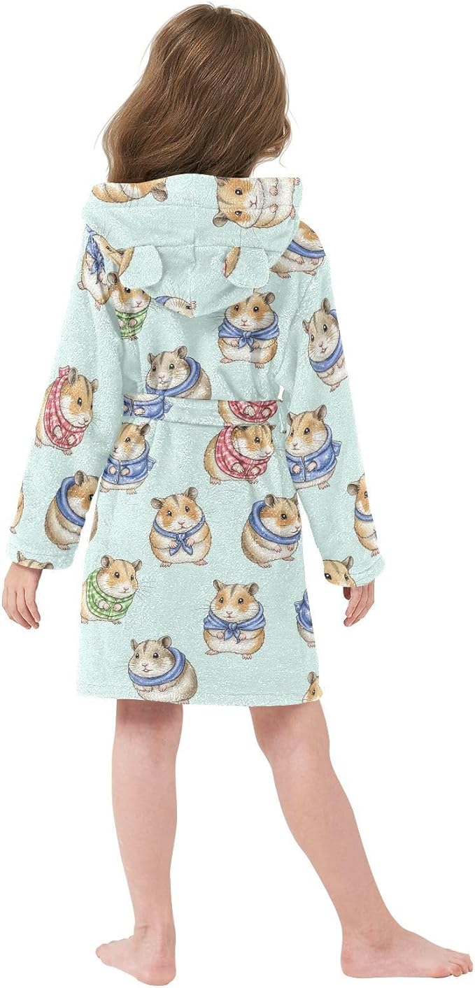 Toddler Baby Hooded Bathrobe for Boys Girls Soft Plush Bath Towel Robe with 2 Pockets for 2-12 Years