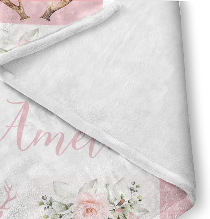 Custom Baby Bedding Set: Personalized Pink Deer Antlers Bedding, Baby Blanket Fitted Sheet Changing Cover Nursery Rug Gift Idea Room Decor