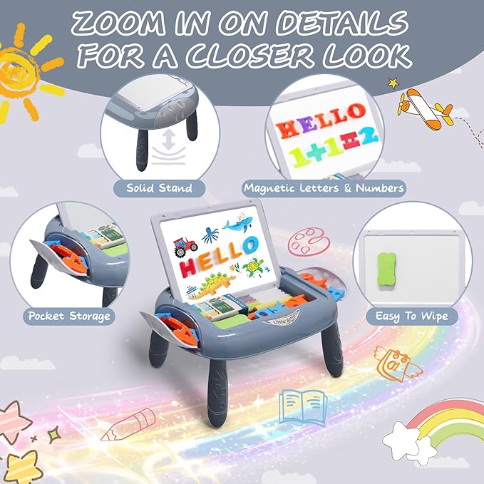 Gift for 1-2 Years Old Boy, Boy Toys with Magnetic Letters and Numbers, Portable Doodle Board Easel, Learning and Educational Toy for 1-2 Years Old Boys (Blue)