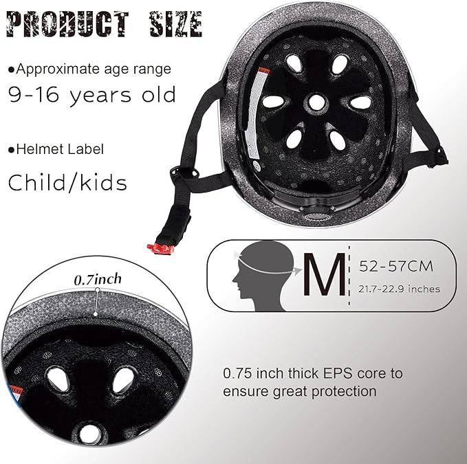 Kids Bike Helmet, CPSC & ASTM Certified, Adjustable EPS Protective Gear, 5 Colors, Multi-Sport for Boys & Girls, 11 Vents, Free Sports Drawstring Bag