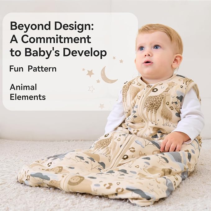 Baby Sleep Sack 0-6 Months TOG 2.5 Winter Baby Wearable Blanket, 100% Cotton Toddler Sleeping Sack with 2-Way Zipper Warm Soft Apricot Zebra