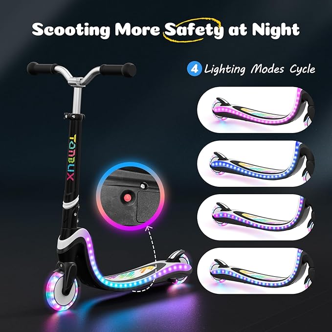 Scooter for Kids with Light-Up Wheels & Deck, Adjustable Heights 2 Wheel Kick Scooters for Kids 5-7, Toddler Scooters with 4 Lighting Mode Deck