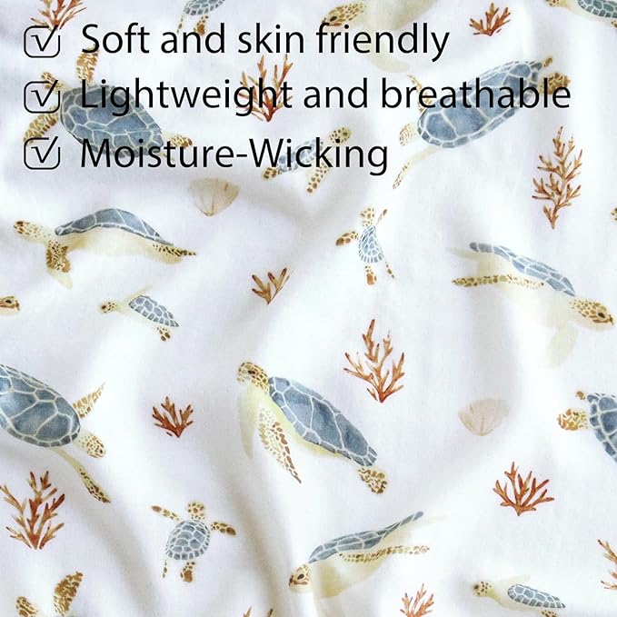LifeTree Crib Sheets for Baby Unisex - Muslin Fitted Crib Sheets Toddler Bed Sheet, 70% Viscose from Bamboo and 30% Cotton, Fits Standard Crib, Sea Turtle, 28in x 52in