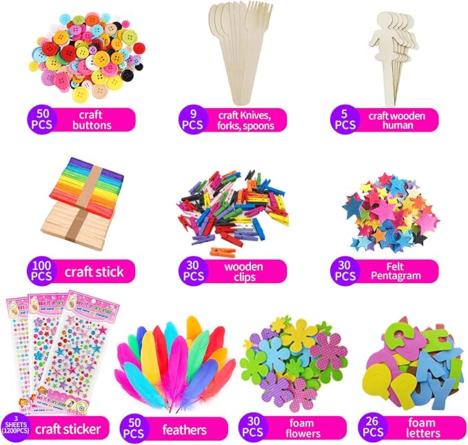 Itopstar 3000 Kids Arts and Crafts Supplies for Kids Crafting Supply in 3 Layered Plastic Art Box All in One Ages 8 9 10 11 & 12 Year Old Girls & Boys Crafting Supply Set