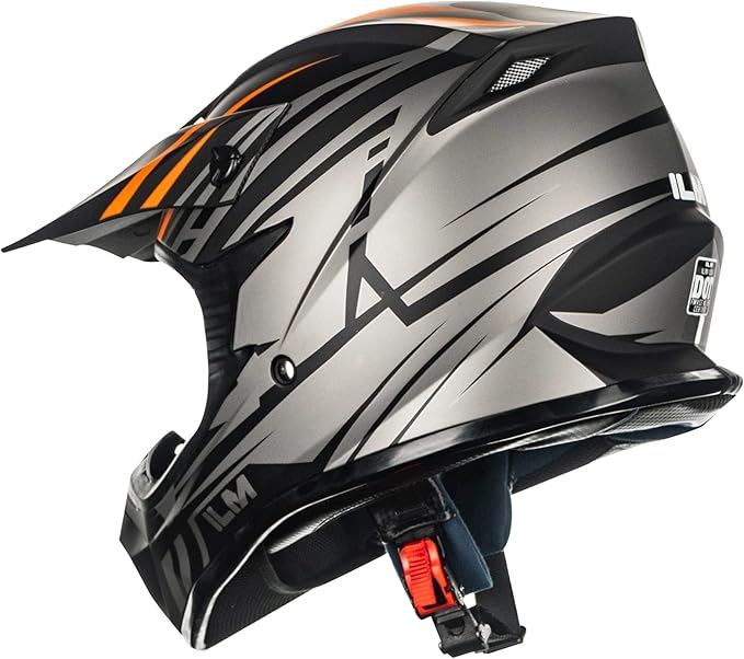 ILM Adult Dirt Bike Helmets Motocross ATV Dirtbike BMX MX Offroad Full Face Motorcycle Helmet, DOT Approved Model 128S (Orange Gray, Adult-XLarge)