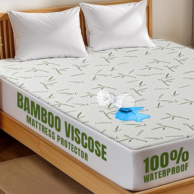 Utopia Bedding Waterproof Mattress Protector Queen Size Bed, Premium 200 GSM Bamboo Viscose Cooling Mattress Cover, Soft and Breathable, Fitted Style with 17 Inches Deep Stretchable Pockets