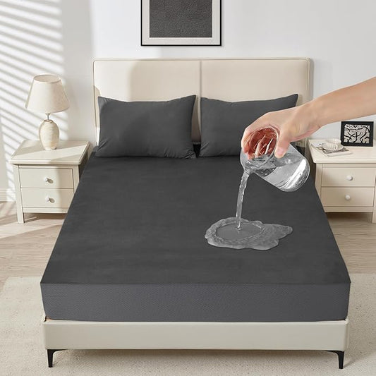 Sufdari Waterproof Mattress Protector California King, Noiseless Mattress Cover with 18" Deep Pocket, Bed Bug Proof and Waterproof Fitted Sheets, Machine Washable Mattress Protectors Dark Gray