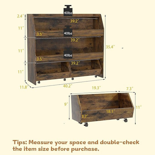 COZPAW Toy Storage Organizer, 3 Tier Montessori Shelf with Movable Bins, Toy Organizers Book Shelf for Kids Room, Playroom, Nursery (Brown)