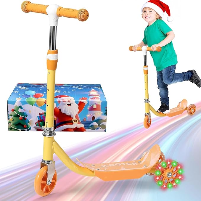Toddler Scooter, Scooters for Kids Age 3-5, Boy Girl Gift 3-Wheel Kick Scooter with LED Light Up Wheels, Adjustable T-Bar Handle, Cute Deck, Safe Smooth Riding Outdoor, Max 100 lbs, Xmas Box Wrapped