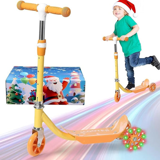 Toddler Scooter, Scooters for Kids Age 3-5, Boy Girl Gift 3-Wheel Kick Scooter with LED Light Up Wheels, Adjustable T-Bar Handle, Cute Deck, Safe Smooth Riding Outdoor, Max 100 lbs, Xmas Box Wrapped