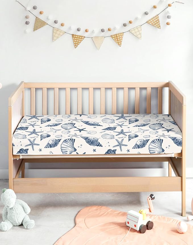Pack and Play Sheets 2 Pack, Fitted Jersey Knit Mini Crib Sheets for Baby Boys and Girls, Compatible with Graco Pack N Play and Mini Crib Mattress (Deep Blue, Pack N Play/Mini Crib Sheets)