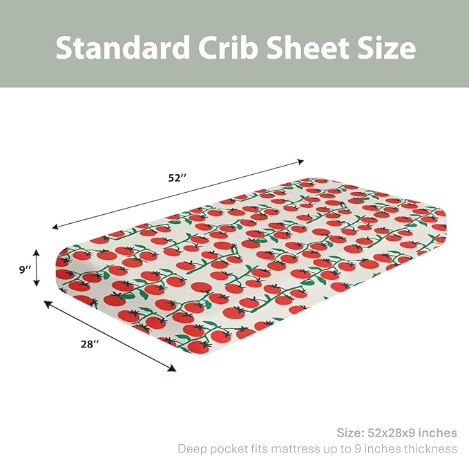 Sweet Red Tomatoes Baby Crib Sheets for Boy Girl 52x28Inch Cute Cherry Tomato Soft Stretchy Fitted Crib Mattress Covers Red Summer Tomato Fruit Baby Sheets for Standard Crib and Toddler Bed Mattress