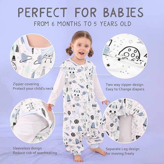 WONDAY Toddler Sleep Sack with Feet, 0.5 Tog Sleeping Sacks for Walking with Legs 2T 3T