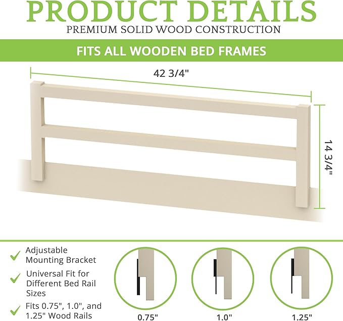 Safety Guard Rail for Baby, Kids, and Children - Solid Wood Safety Bed Rail for Toddlers - Easy Installation - Premium Protection for Bunk, Twin, Full, Queen and King Size Beds - (Cloud - Evolur)
