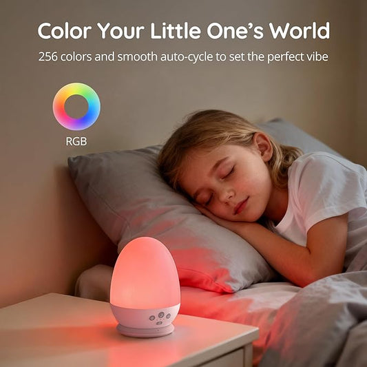 JolyWell Night Light for Kids, Baby Night Light with Sound Machine, RGB Egg Night Light for Nursery, Stepless Dimming, Touch Control, Night Lamp for Kids Bedroom, Safe & Harmless, Eye-Caring