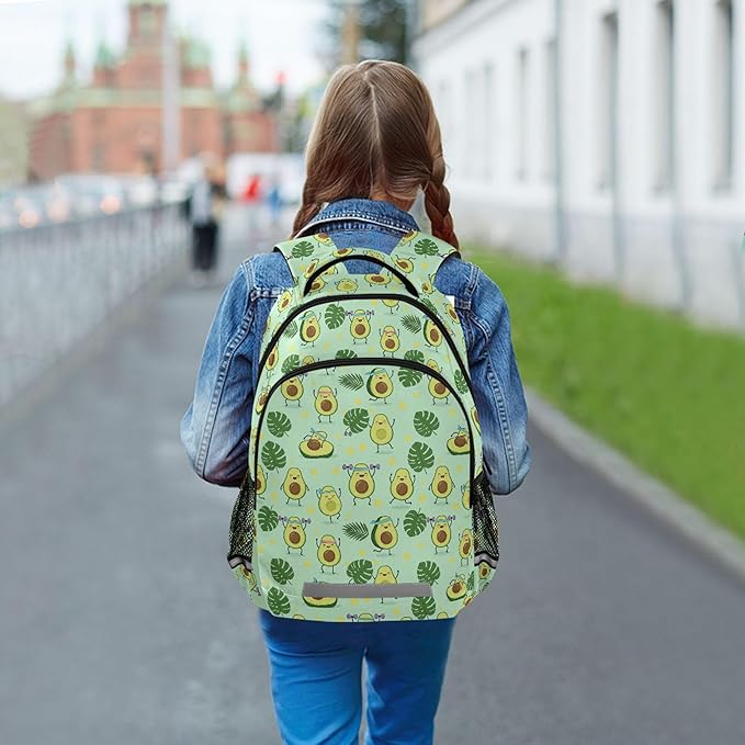 MNSRUU School Backpack with Chest Strap, Green Avocado Palm Leaf Star Laptop Backpack, Travel Hiking Backpack for Boys Girls, Rucksack, Knapsack