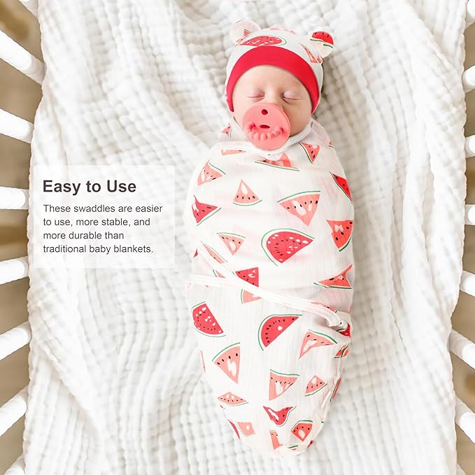 DRESHOW BQUBO 3 Pack Baby Swaddle Sleep Sacks Baby Swaddling Blanket Wrap Newborn Swaddle Sack with Bear Ears Hat for Boys Girls 6-12 Lbs Newborns & 0-3 Months Girls Boys