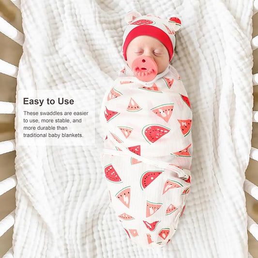 DRESHOW BQUBO 3 Pack Baby Swaddle Sleep Sacks Baby Swaddling Blanket Wrap Newborn Swaddle Sack with Bear Ears Hat for Boys Girls 6-12 Lbs Newborns & 0-3 Months Girls Boys