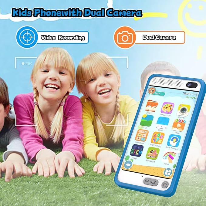Kids Smart Phone Toys for Boys Girls, Christmas Birthday Gifts for Kids Cell Phone Toy, Mini Smart Phone Toys with Dual Camera, Game, Music Player, 8GB Card (Blue)
