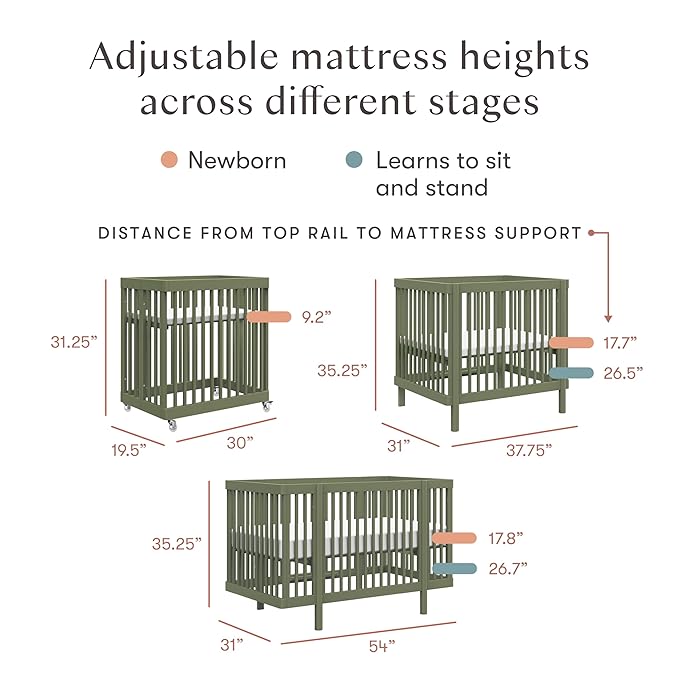 Babyletto Pogo 8-in-1 All-Stages® Convertible Crib - Conversion Kits for Bassinet, Midi Baby & Full-Size Crib to Toddler Bed, Daybed, and Baby Bed - GREENGUARD Gold Certified - Portable & Adjustable