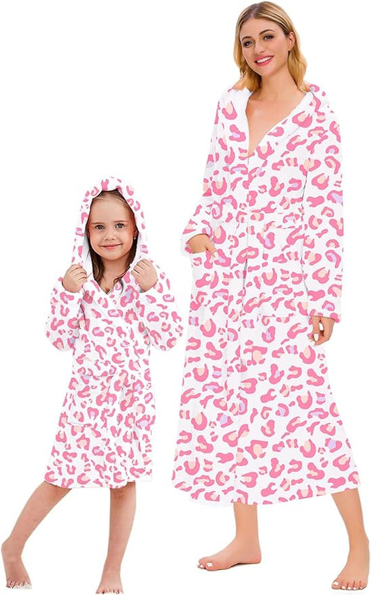 Umeyda Girls & Women Fleece Hooded Robes, Soft Fuzzy Bathrobe Warm Plush Fluffy Bath Robe for Kids Womens