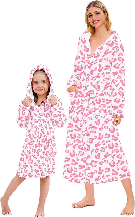 Umeyda Girls & Women Fleece Hooded Robes, Soft Fuzzy Bathrobe Warm Plush Fluffy Bath Robe for Kids Womens