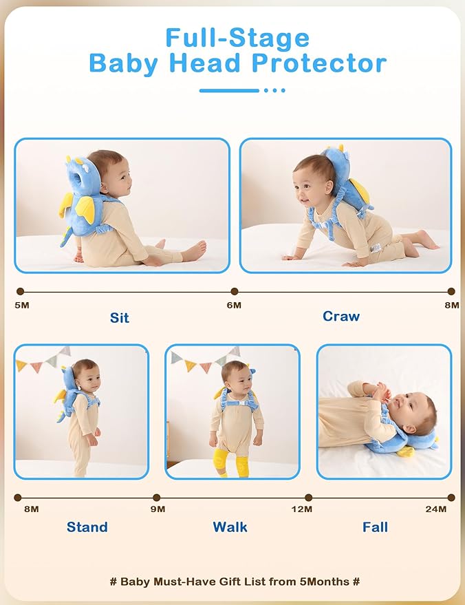 JunNeng Baby Head Protector Backpack, Toddler Walking Fall Head Protection, Blue Unicorn