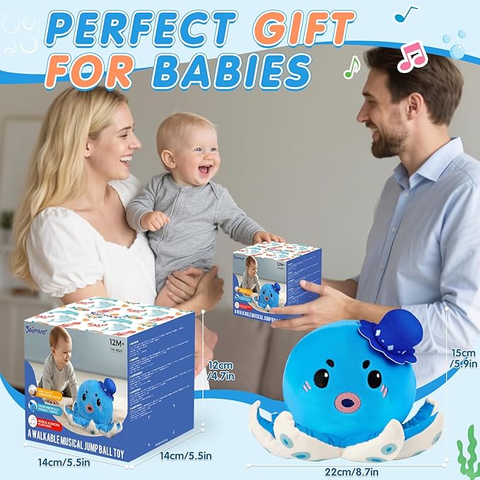 Baby Musical Toy for 6-12 Months, Rechargeable Crawling Octopus Plush with 40 Songs & Voice Recording – Interactive Tummy Time Toy, Soft Sensory Toy for Toddlers 1-3, Baby Gifts for 1 Year Old