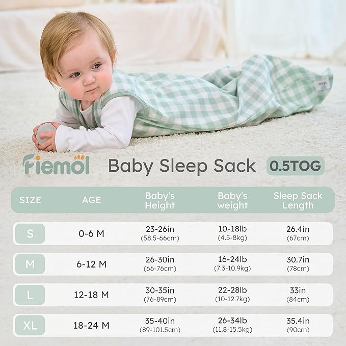 Baby Sleep Sack 6-12 months, 100% Cotton Sleeping Sack for Newborn and Infant, 3 Pack Baby Wearable Blanket, 0.5 Tog Lightweight Double Zipper Sleep Bag Medium Green Forest Bear