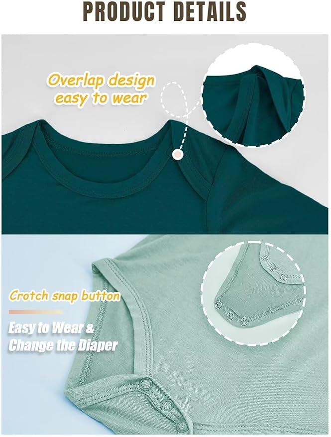 Bamboo Rayon Baby Bodysuit,Short Sleeve Bodysuits Solid Color Outfits for Infant Boys Girls Soft Clothes