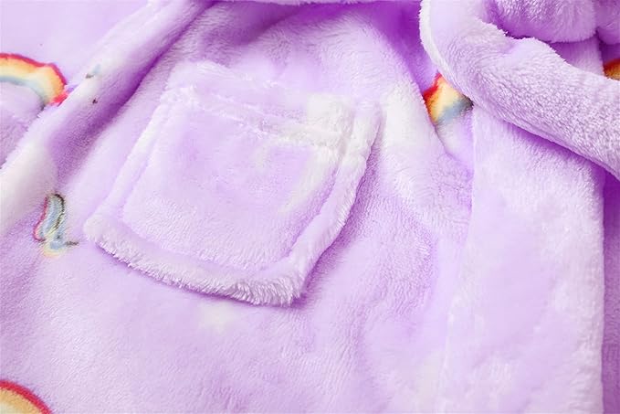 Umeyda Boys Girls Robes, Soft Fuzzy Fleece Hooded Bathrobes with Belt and Pockets for Kids, 1-18 Year