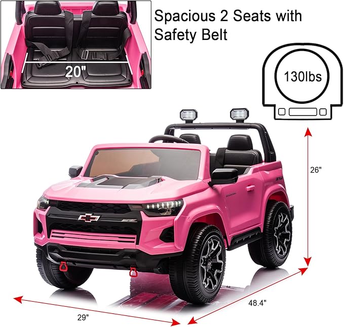 POSTACK 24 Volt Ride on Toy with Parental Remote, 4WD Battery Powered Electric Power 4 Wheels for Toddlers, Kids Ride on UTV Truck Kids Cars to Drive with Bluetooth LED Lights, Pink