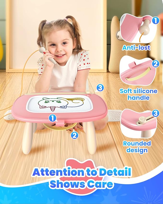Seimome Magnetic Drawing Board, Toddler Girl Toys for 1-3 Year Old, Doodle Board Learning and Educational Kids Toys for 1 2 3 Year Old Baby Birthday GIF- Pink