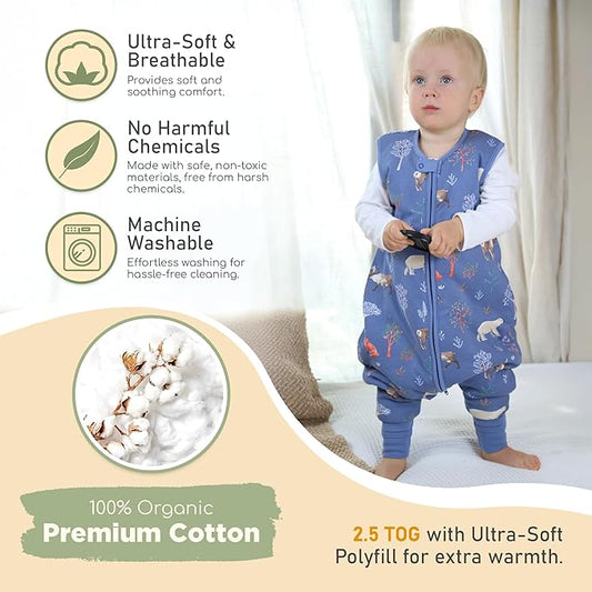 Mama Cheetah Toddler Sleep Sack with Feet, 6-18 Month, 2.5 TOG Organic Cotton Baby Sleeping Bag with Legs, Baby Wearable Blankets for Walkers w/ 2-Way Zipper, Baby Sleep Sack for Girls & Boys, Small