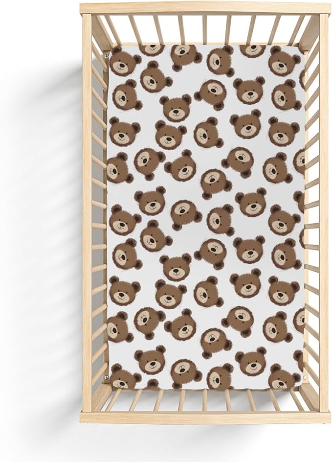Neutral Boho Bears Baby Crib Sheets for Boy Girl 52x28Inch Cute Brown Bear Soft Snug Fitted Crib Mattress Covers Watercolor Bears Nursery Baby Sheet for Crib and Toddler Bed Mattresses