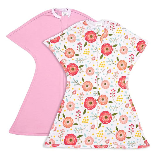 SleepingBaby Zipadee-Zip Transition Swaddle - Cozy Baby Swaddle Blanket with Zipper Convenience - Roomy Wearable Blanket for Easy Diaper Changes - Pink Poppy, Small (4-8 Month) - 2 Pack
