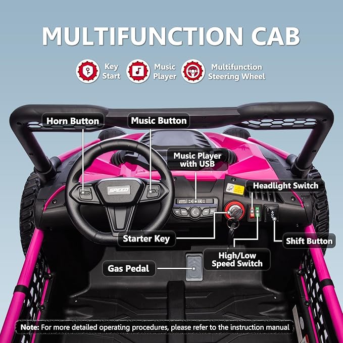 XXL 24V 7Ah 2 Seater Ride On Toy for Big Kids Ride On Car with Remote Control 4WD Kids UTV with 22" Seat, LED Lights, Bluetooth Music Player, EVA Rubber Tires, Spring Suspension, Pink